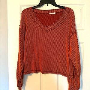Lush Ribbed V-Neck Top